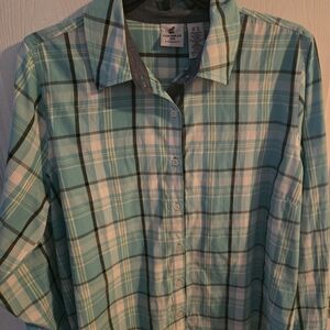 Woman's XL Caribbean Joe Blue Plaid Button Down Shirt